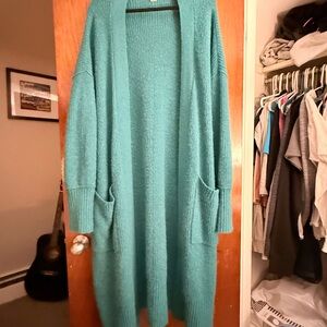 Free People alpaca blend oversized duster cardigan in teal